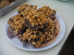 Peanut butter and chocolate Rice Krispies squares